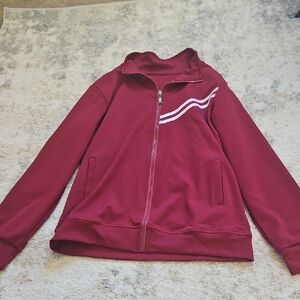 Burgundy Zip-Up Jacket with White Stripes